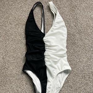 Solid & Striped Black and White Bathing Suit S